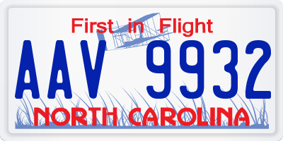NC license plate AAV9932