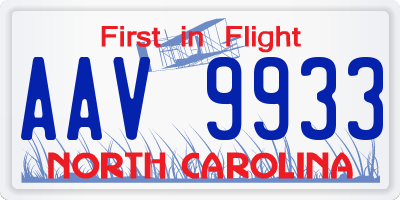 NC license plate AAV9933