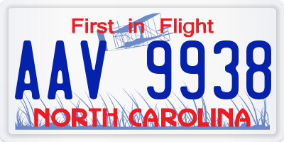 NC license plate AAV9938