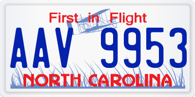 NC license plate AAV9953