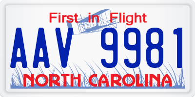 NC license plate AAV9981