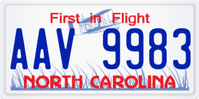 NC license plate AAV9983