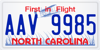 NC license plate AAV9985
