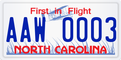 NC license plate AAW0003