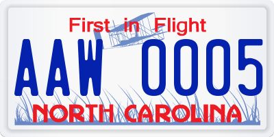 NC license plate AAW0005