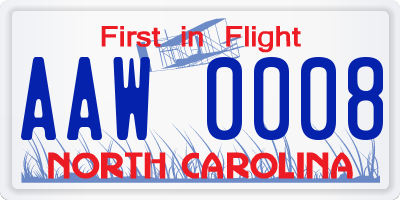 NC license plate AAW0008