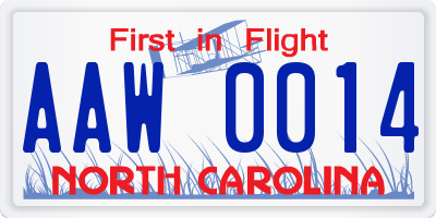NC license plate AAW0014