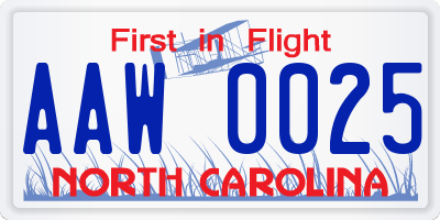 NC license plate AAW0025