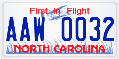 NC license plate AAW0032