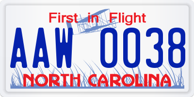 NC license plate AAW0038