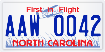 NC license plate AAW0042