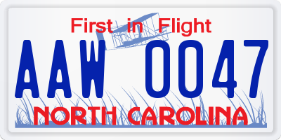 NC license plate AAW0047