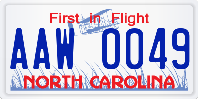 NC license plate AAW0049