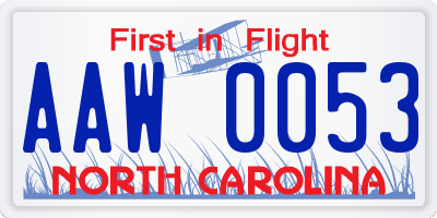 NC license plate AAW0053