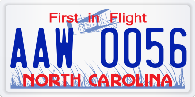 NC license plate AAW0056