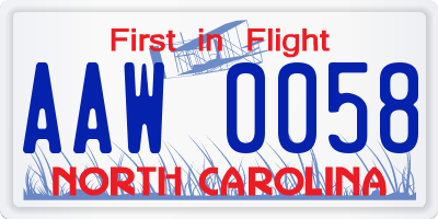 NC license plate AAW0058