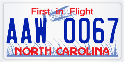 NC license plate AAW0067