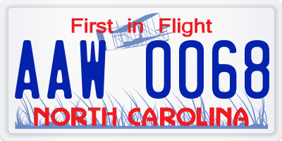 NC license plate AAW0068