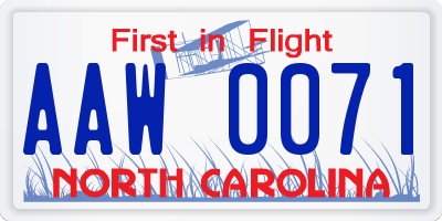 NC license plate AAW0071