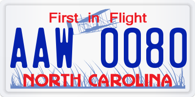 NC license plate AAW0080