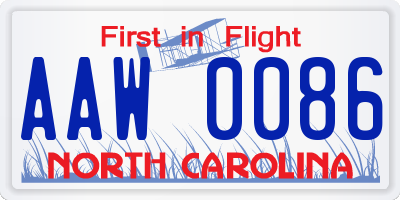 NC license plate AAW0086