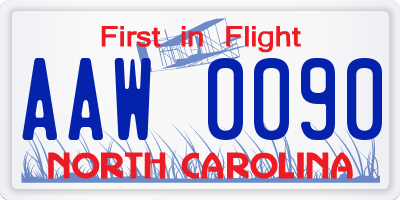 NC license plate AAW0090