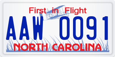 NC license plate AAW0091