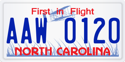 NC license plate AAW0120