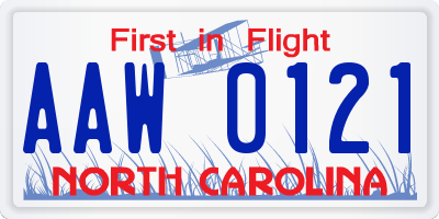 NC license plate AAW0121