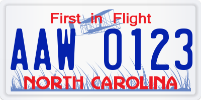 NC license plate AAW0123