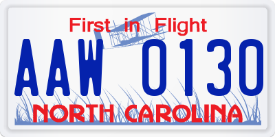 NC license plate AAW0130