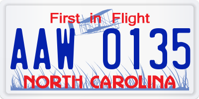 NC license plate AAW0135