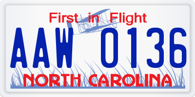 NC license plate AAW0136