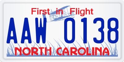 NC license plate AAW0138