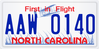 NC license plate AAW0140