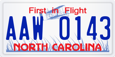 NC license plate AAW0143