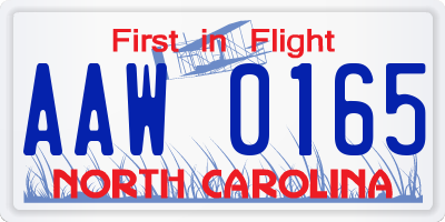 NC license plate AAW0165