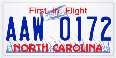 NC license plate AAW0172