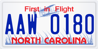 NC license plate AAW0180