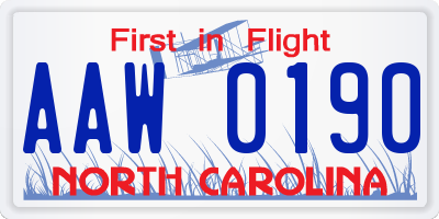 NC license plate AAW0190