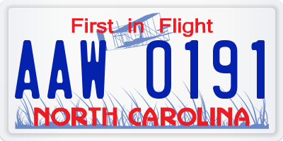 NC license plate AAW0191