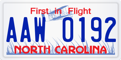 NC license plate AAW0192