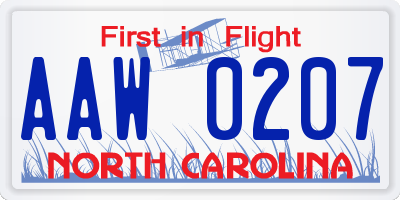 NC license plate AAW0207
