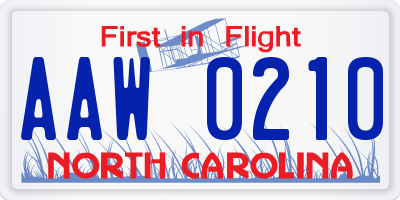 NC license plate AAW0210