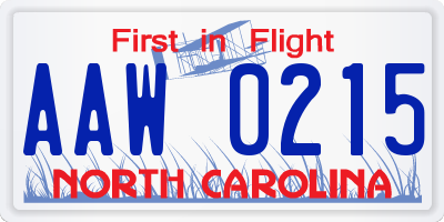 NC license plate AAW0215