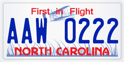 NC license plate AAW0222