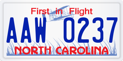 NC license plate AAW0237