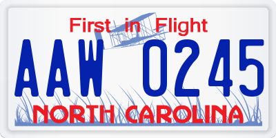NC license plate AAW0245