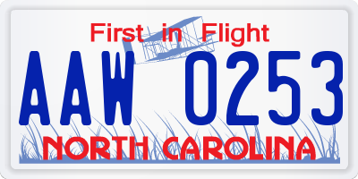 NC license plate AAW0253
