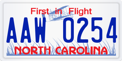 NC license plate AAW0254